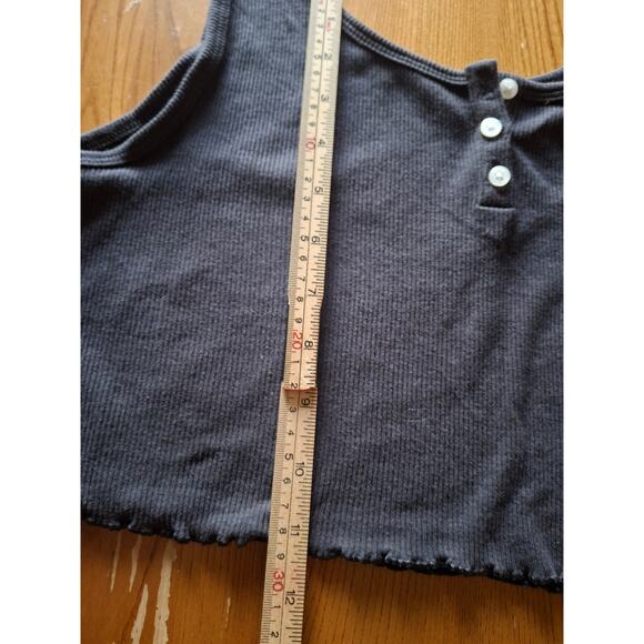 American Eagle Ribbed Henley Crop Lettuce Hem Tank Top Size XL - Picture 5 of 6